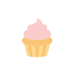 Simple Flat Style Sweet Cupcake with Pink Frosting and Cherry Dessert