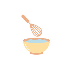 Minimalist Flat Illustration Mixing Bowl with Egg Whisk Kitchen Utensil