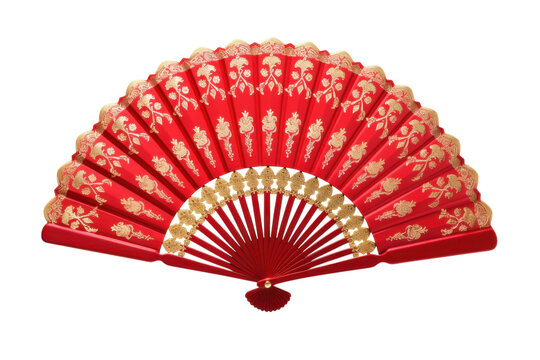 Elegant red hand fan with golden floral decorations