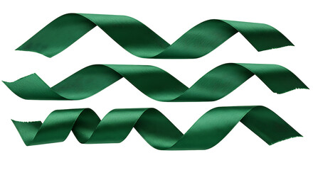 Elegant trio, Wavy emerald green satin ribbons against Transparant backdrop