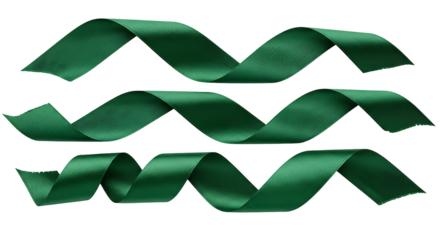 Elegant trio, Wavy emerald green satin ribbons against Transparant backdrop