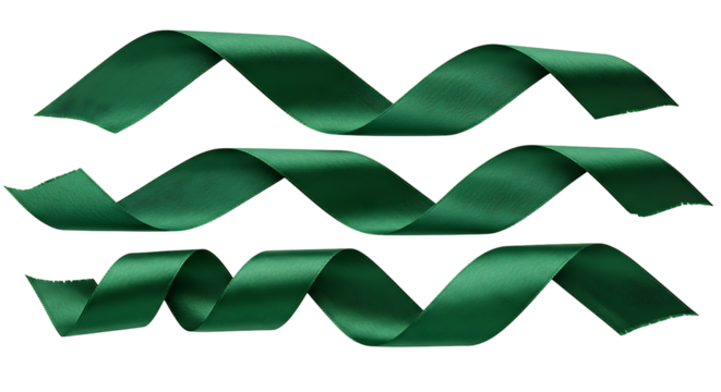 Elegant trio, Wavy emerald green satin ribbons against Transparant backdrop