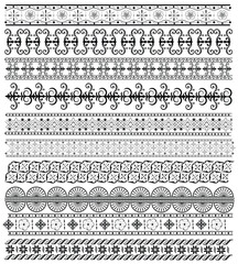 Indian Henna Border Collection of decorative border elements patterns in black and white colors
