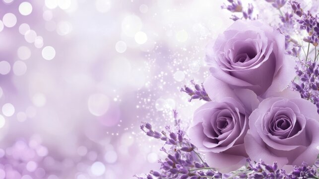 Delicate lavender and lilac roses with bokeh