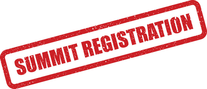 Official red grunge rubber stamp with text summit registration for event attendance document approval