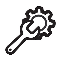 Wrench and gear maintenance icon in bold black outline
