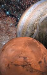 Mars, Jupiter in space