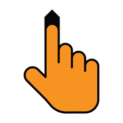 Orange pointer hand click icon with upward index finger outline vector