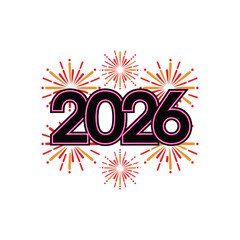 Colorful 2026 New Year Celebration with Fireworks on White Background