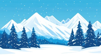 Snowy mountain landscape with pine trees