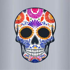 Colorful Decorated Sugar Skull Illustration for Dia de los Muertos Celebration