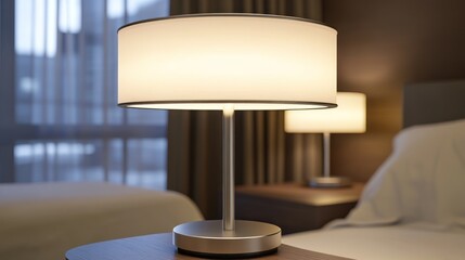 Two modern bedside lamps illuminate a bedroom