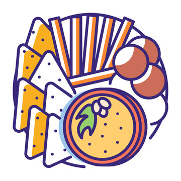 colorful snack platter with chips and dip clip art preview