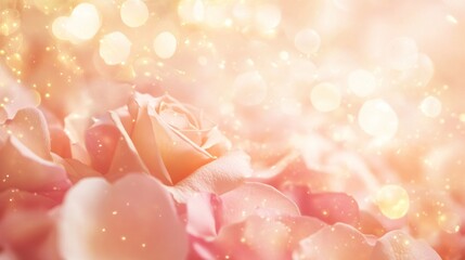 Soft, pastel rose petals with golden bokeh
