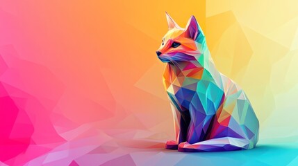 Low-poly fox in vibrant, colorful, geometric background