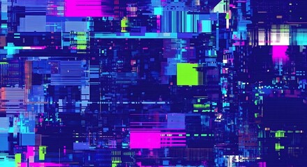 Obraz premium Abstract digital glitch art background with vibrant colors, creating a futuristic and chaotic visual effect, perfect for modern design and technology themes