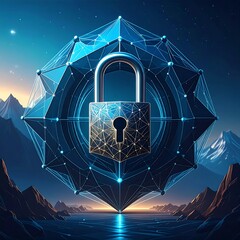 Futuristic lock sphere over water