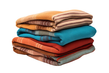 Stack of colorful folded blankets on a black backdrop