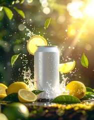 Chilled White Can With Lemon Slices and Tea Leaves