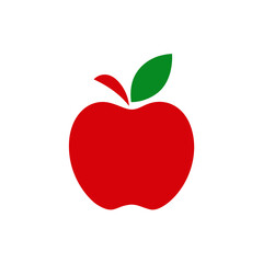 Simple red apple with green leaf and stem on black background