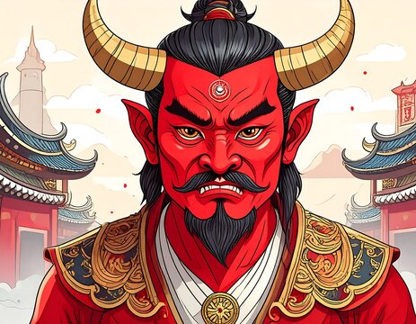 Red demon lord in Asian style - Powered by Adobe