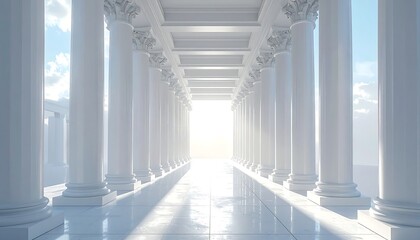 Obraz premium Long perspective of colonnade, bathed in bright, heavenly sunlight