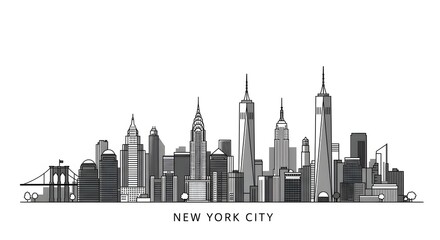 New York City skyline outline vector illustration