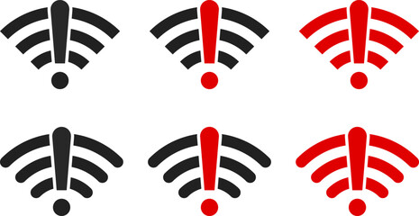 Wifi problem icon set. Disconnect Wireless network symbol collection. No Wi-fi and internet signal. lost internet connection sign
