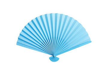 Light blue paper fan against a black backdrop