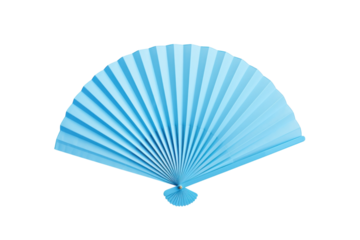 Light blue paper fan against a black backdrop