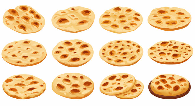 Twelve illustrated flatbreads varying in shape and texture against a white background