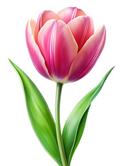 Naklejka premium Pink flower with green leaves