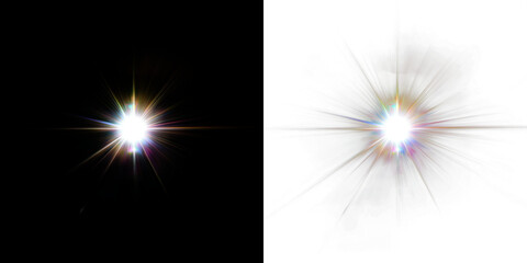 Bright starburst overlay effect on contrasting black and white backgrounds, creating a dynamic visual element for graphic design projects and enhancing artistic compositions