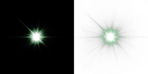 Bright green light burst overlay on contrasting black and white backgrounds, creating a dynamic visual effect for creative projects and graphic design applications