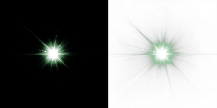 Bright green light burst overlay on contrasting black and white backgrounds, creating a dynamic visual effect for creative projects and graphic design applications