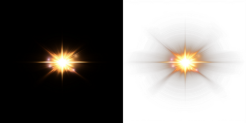 Bright starburst overlay on contrasting black and white backgrounds, creating dynamic visual effects for creative projects and graphic design applications