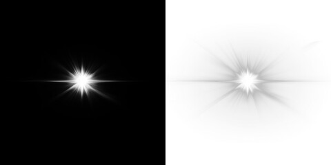 Bright light burst overlay on contrasting black and white backgrounds, creating a dynamic visual effect for artistic and design applications with copy space