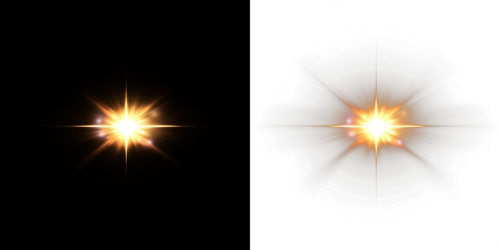 Bright starburst overlay on contrasting black and white backgrounds, creating dynamic visual effects for creative projects and graphic design applications