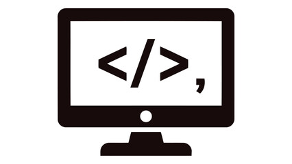 Computer monitor displaying code ,screen,display,code,coding,programming,software,development,technology,web symbol isolated on white background