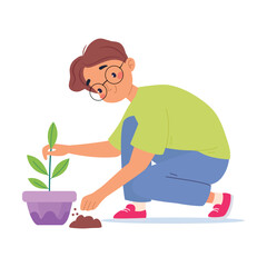 Man Character Enjoy Plant Cultivation and Gardening Vector Illustration