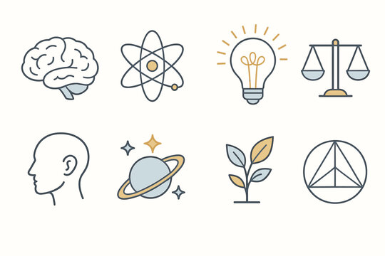Philosophy and Science Line Icon Set