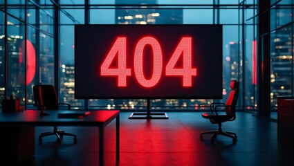 Error 404 neon glowing digital message screen