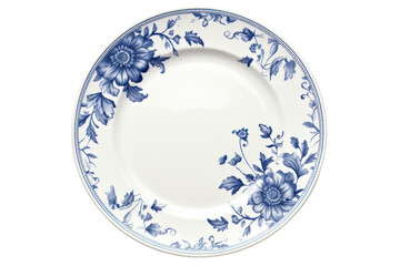 Elegant plate with blue floral design on a black table