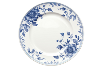 Elegant plate with blue floral design on a black table