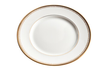 Elegant white plate with gold rim on black backdrop
