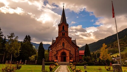 Alpine church in autumn