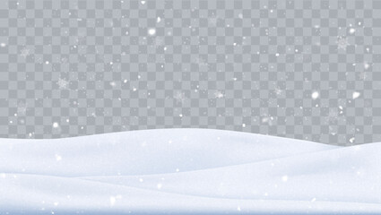 Vector snowfall isolated. Winter background. Snow overlay illustration. Snowflakes and ice.