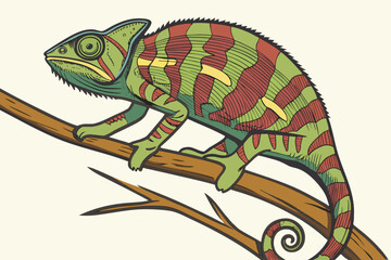 Obraz premium colorful chameleon, realistic illustration, highly detailed, digital art, octane render, sharp focus, intricate texture, vibrant colors