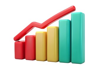 3d bar chart with upward trending red line showing growth and positive financial performance