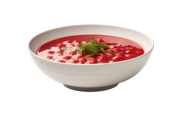Bowl of delicious borscht soup garnished with fresh dill